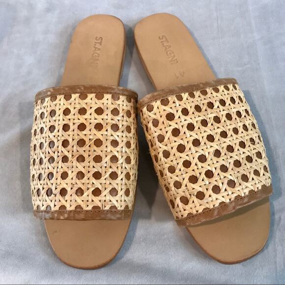 St. Agni brown/cream slip-on flat slides size 41 - Picture 1 of 4